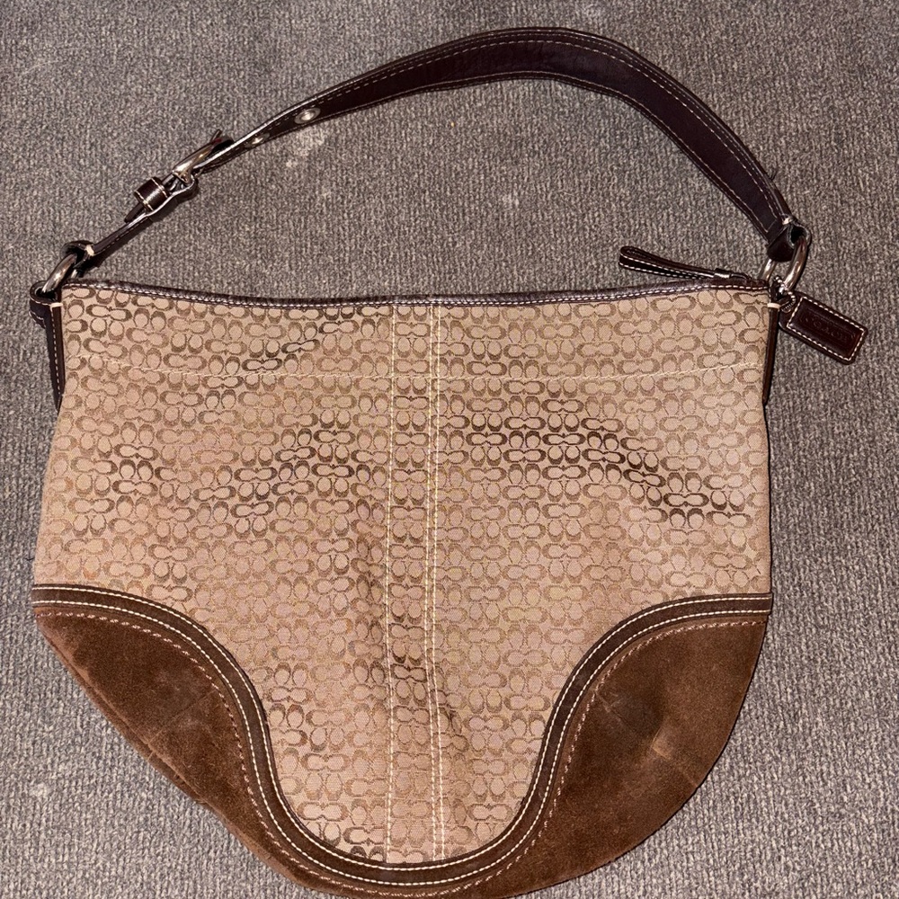 Coach Signature Brown and Tan Hobo Bag